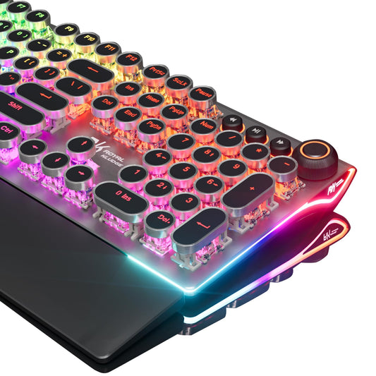 RK ROYAL KLUDGE X108 Typewriter Keyboard with Knob, Wired Mechanical Gaming Keyboard, 108 Keys RGB Backlit Sidelight, Detachable