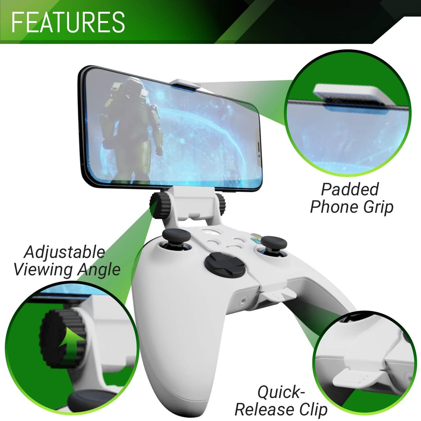 Orzly Xbox Series X Controller Mobile Gaming Clip - Adjustable Phone Holder, Robot White, Model: 2XBOXCLIPWHT, 85mm Size