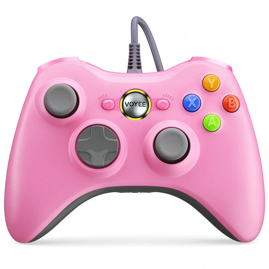 VOYEE PC Controller  Wired Controller Compatible with Microsoft Xbox 360 & Slim/PC Windows 10/8/7  with Upgraded Joystick  Double Shock | Enhanced (Pink)