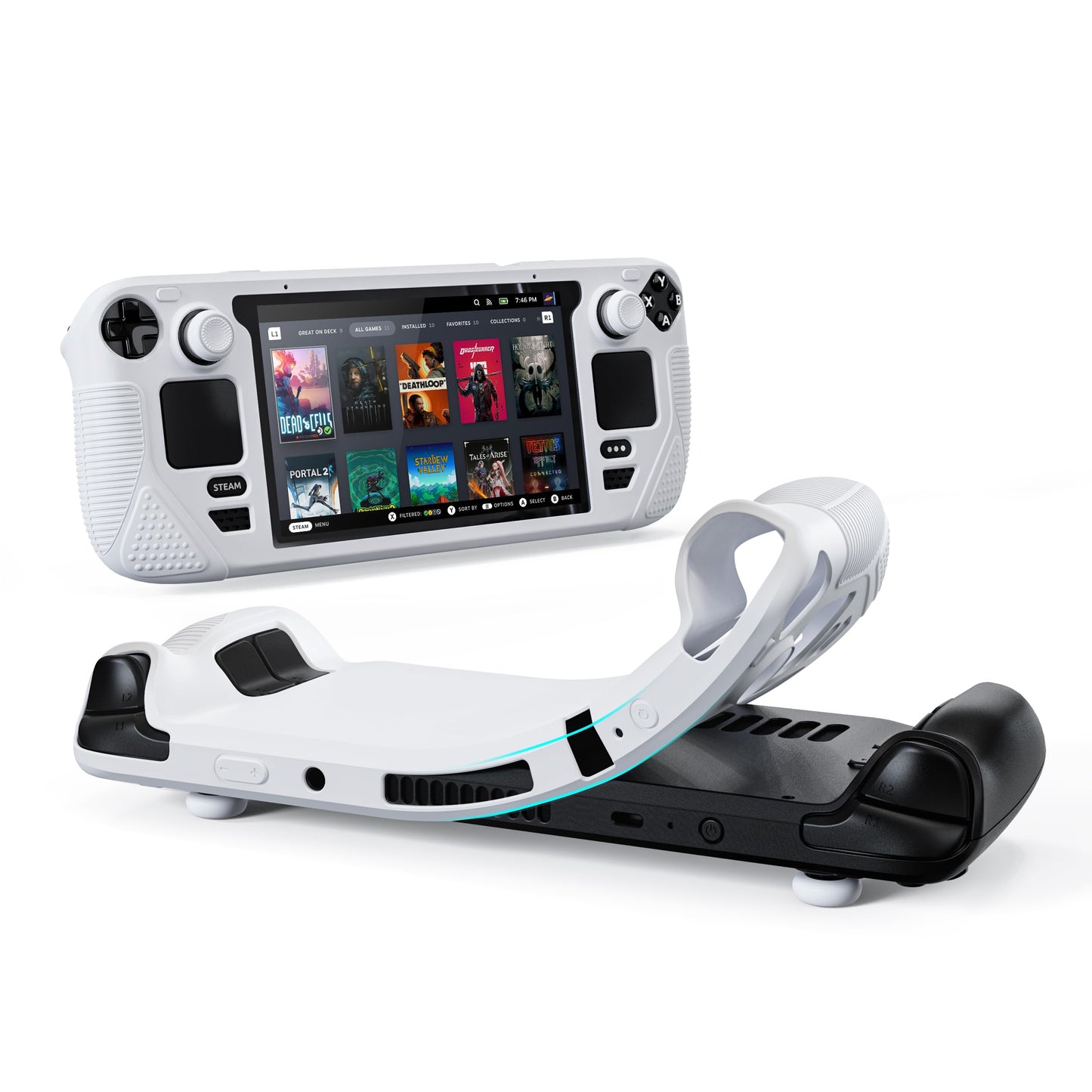 Syntech Steam Deck Protective Case - Grayish White, Non-Slip Thumb Grips, 30×12×4cm, Model SYNM053W