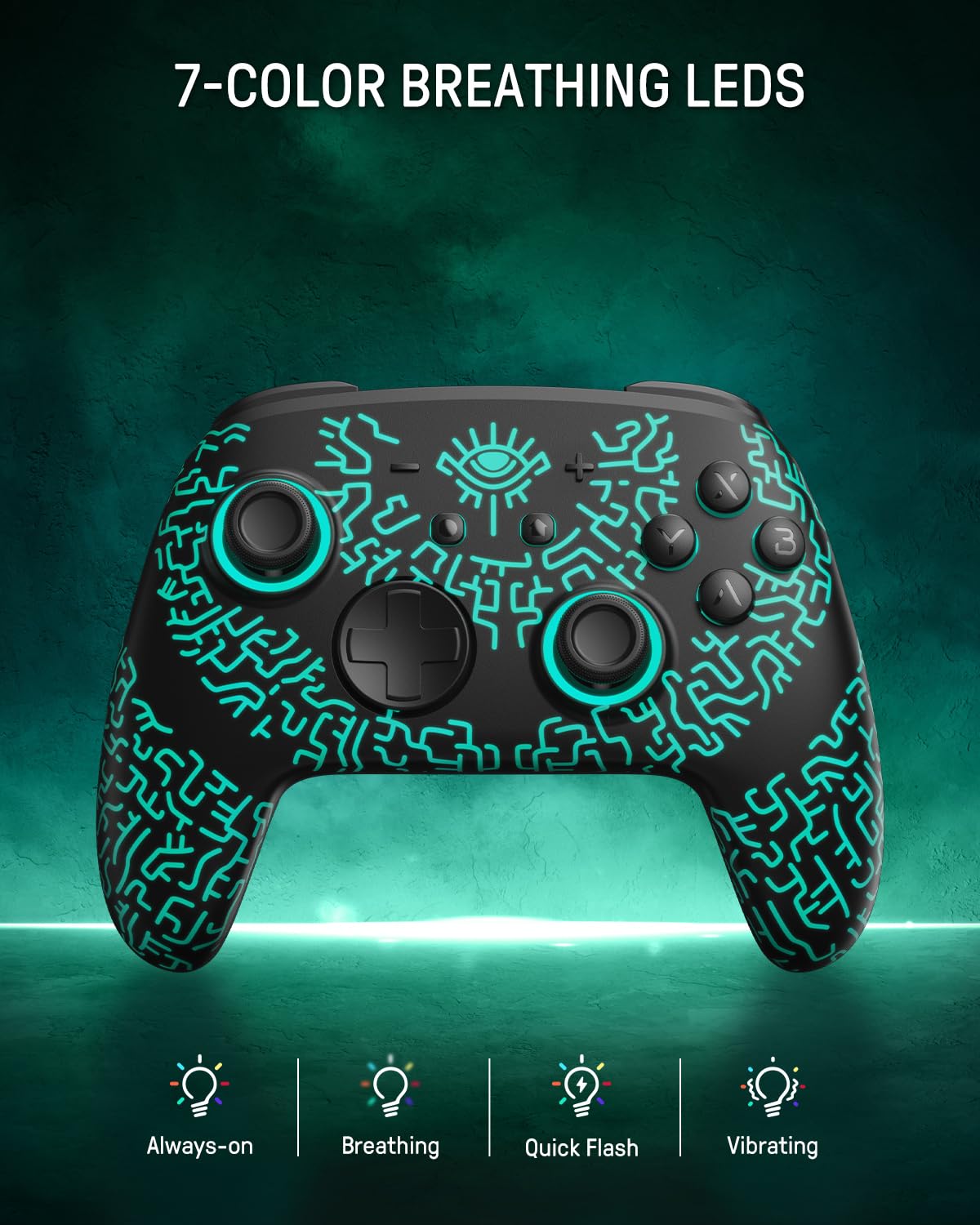 FUNLAB Firefly™ Wireless Switch Pro Controller - Black, Bluetooth, 7 LED Colors, NFC, Paddle, Turbo, Compatible with Nintendo Switch/OLED/Lite