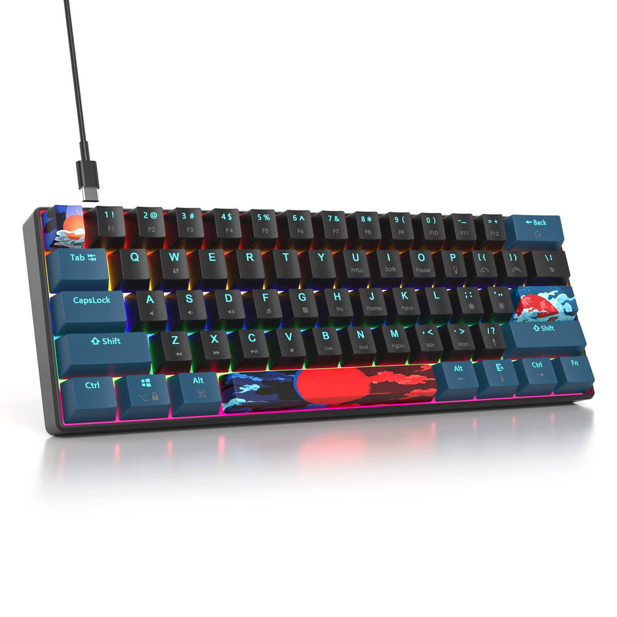 Mosptnspg Protable 60% Percent Gaming Keyboard Mechanical  Mini Compact RGB Backlit 61 Keys Wired Office Keyboard with Red Switch for Mac/Win (Monstor Black/red Switch 61)