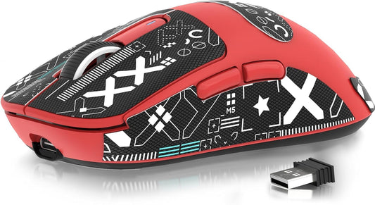 MANBASNAKE ATTACK SHARK X3 Wireless Gaming Mouse - 49g, 26K DPI, 200h Battery Life, Red & Griptape, Ergonomic Design for PC