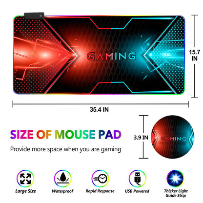 DINKY RGB Gaming Mouse Pad - Large XL 35.4x15.7 inches, 14 Lighting Modes, Water Resistant, Sky04 Color, Model DK-RGB-90-005