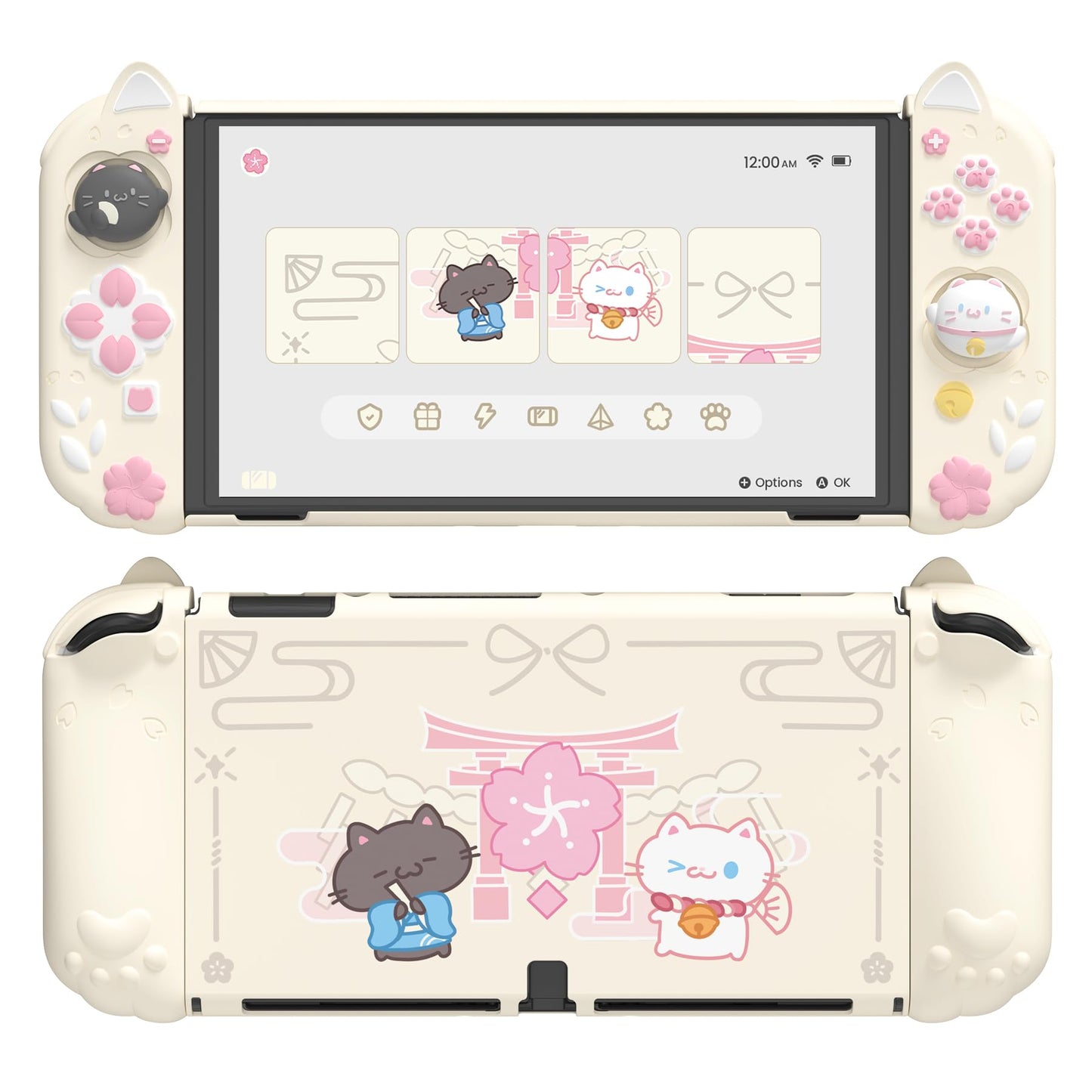 playvital Protective Case for Nintendo Switch OLED with Extra Stand - Cherry Blossoms Kitten Dockable Hard Shell Cover + Silicon