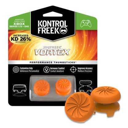 KontrolFreek FPS Freek Vortex Performance Thumbsticks for Xbox One/Series X - 1 High-Rise Convex, 1 Mid-Rise Concave, Orange