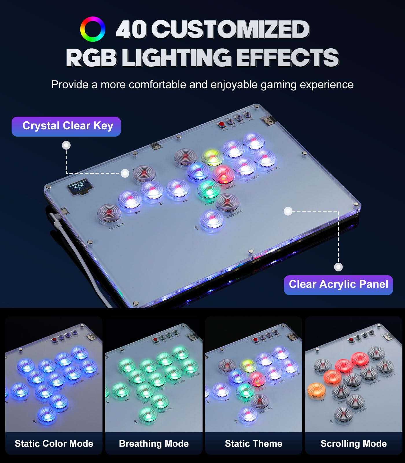 MoKo Haute 42 Leverless Arcade Stick - 16Keys RGB Controller for PC/PS3/PS4/PS5/Switch, White, Model A16, Turbo & Hot Swap Support