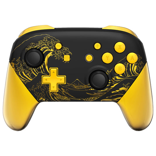 eXtremeRate Faceplate Backplate Handles for Nintendo Switch Pro Controller  The Great Golden Wave Off Kanagawa - Black Replacement Hand Grip Housing Shell Buttons for Nintendo Switch Pro Controller