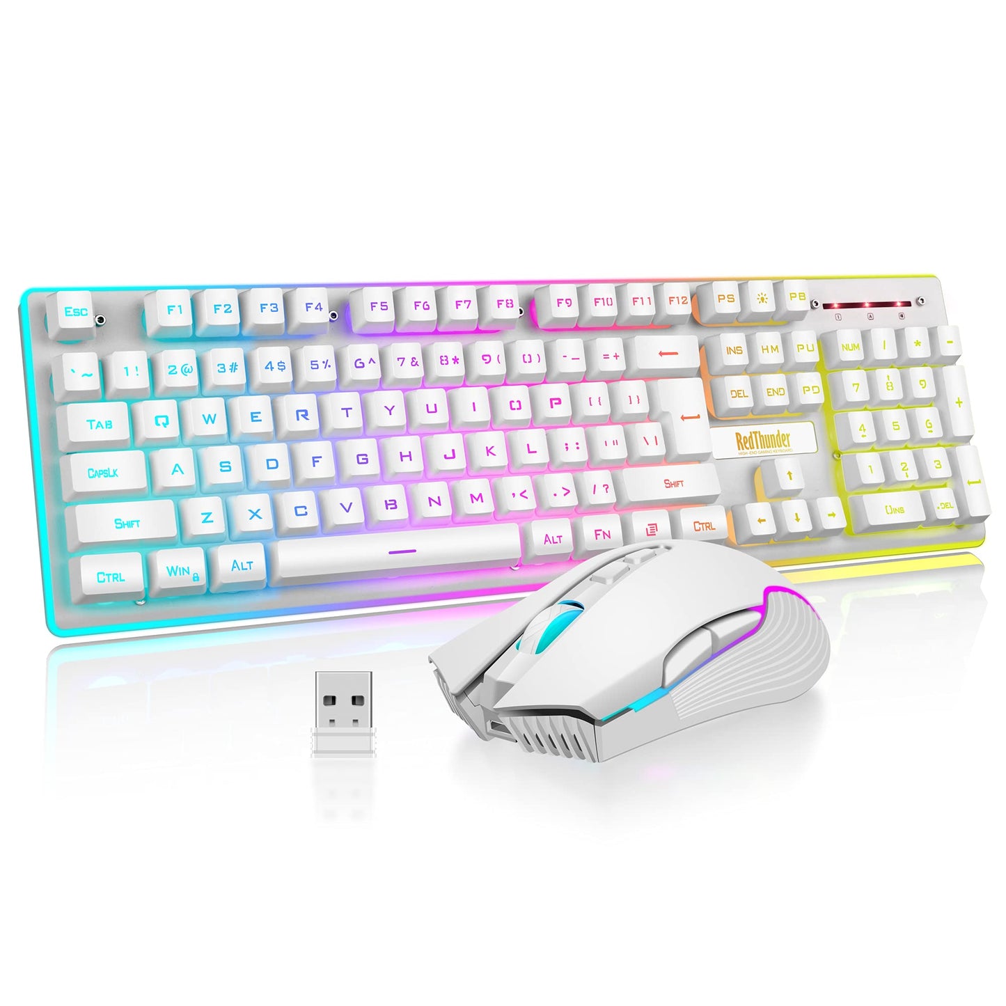 RedThunder K10 Wireless Gaming Keyboard & Mouse Combo, LED Backlit, 3200DPI, White, Mechanical Feel, Rechargeable 3800mAh Battery