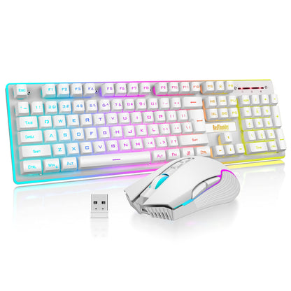 RedThunder K10 Wireless Gaming Keyboard & Mouse Combo, LED Backlit, 3200DPI, White, Mechanical Feel, Rechargeable 3800mAh Battery