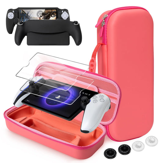 CoBak Hard Carrying Shell Case for PlayStation Portal Remote Player - with 2 Screen Protector  1 Grip Case  4 Thumb Grip Caps  Hard Outer Cover for PS5 Portal  Pink