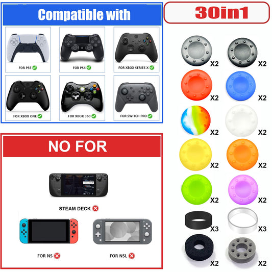 ZHI-NYLLDJS 30pcs Controller Thumb Grips for PS5/4 & Xbox - Colorful Joystick Caps Set