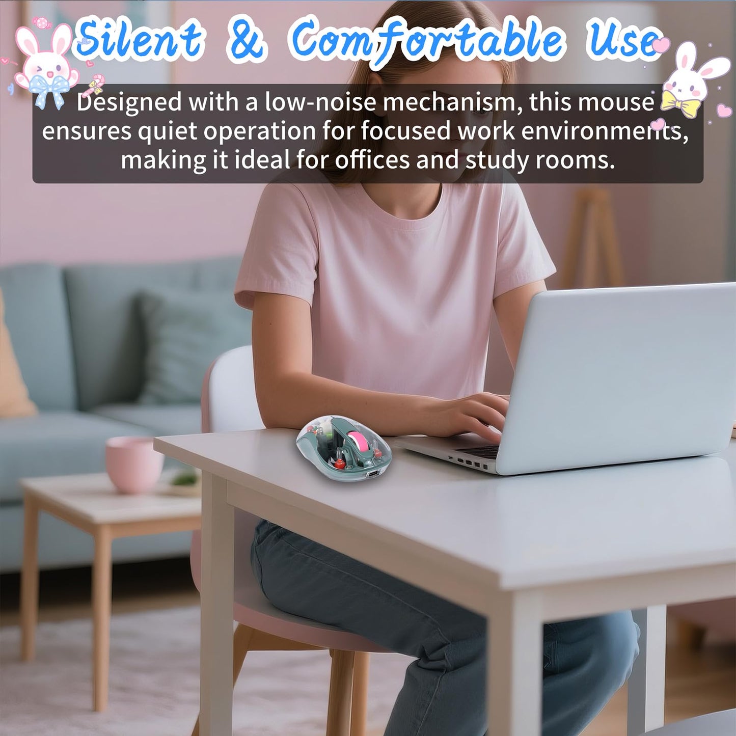 elec Space Wireless USB C Mouse - Bluetooth, Rechargeable, Silent - Green Cartoon Design for Laptops, iPads & MacBook Air/Pro