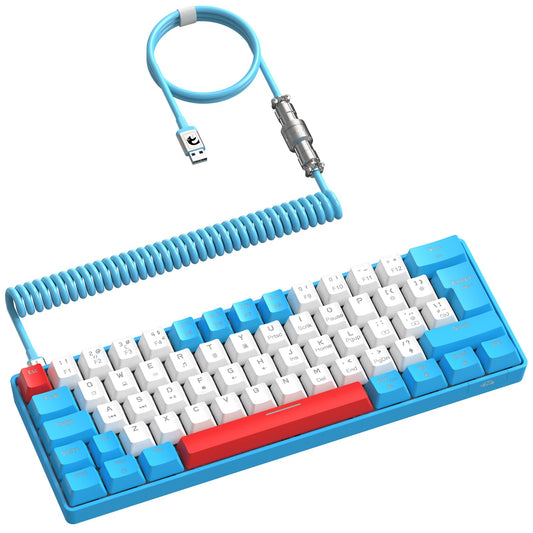 ZIYOU LANG RK-T60 Wired Mechanical Gaming Keyboard and Mouse Combo Mini Portable with Rainbow Backlit 62Key NKRO 6400DPI RGB Honeycomb Mice Coiled Aviator C Cable for PS4/PC/WIN Gamer(Blue/Red Switch)