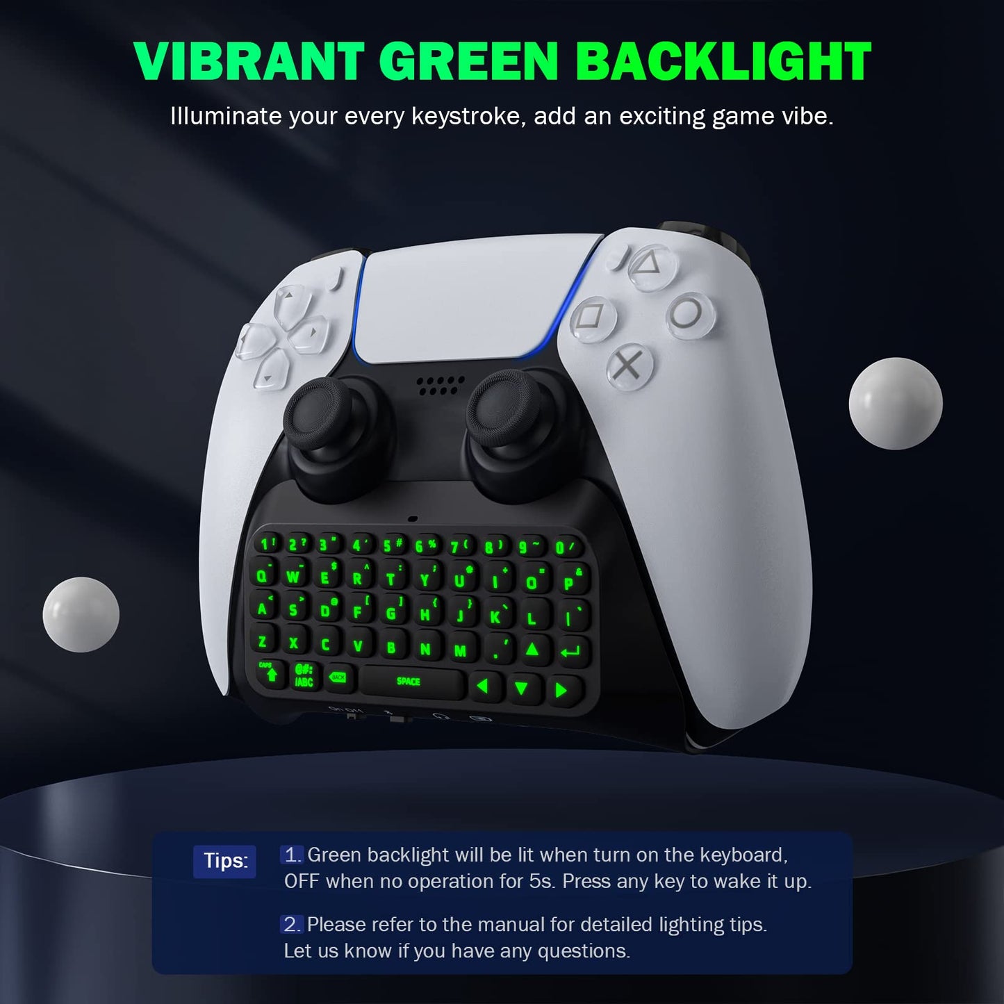 MoKo Bluetooth Mini Keypad for PS5 Controller, Green Backlight, Black, Model DI-EU-MK-CGA220102, Built-in Speaker & 3.5mm Audio Jack