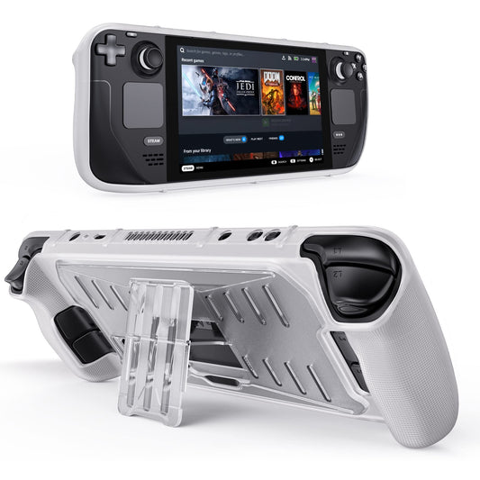 Benazcap Steam Deck Case Clear, TPU+PC Protective Cover with Kickstand, Shockproof Non-Slip, 7 inch/2021-2023 Model