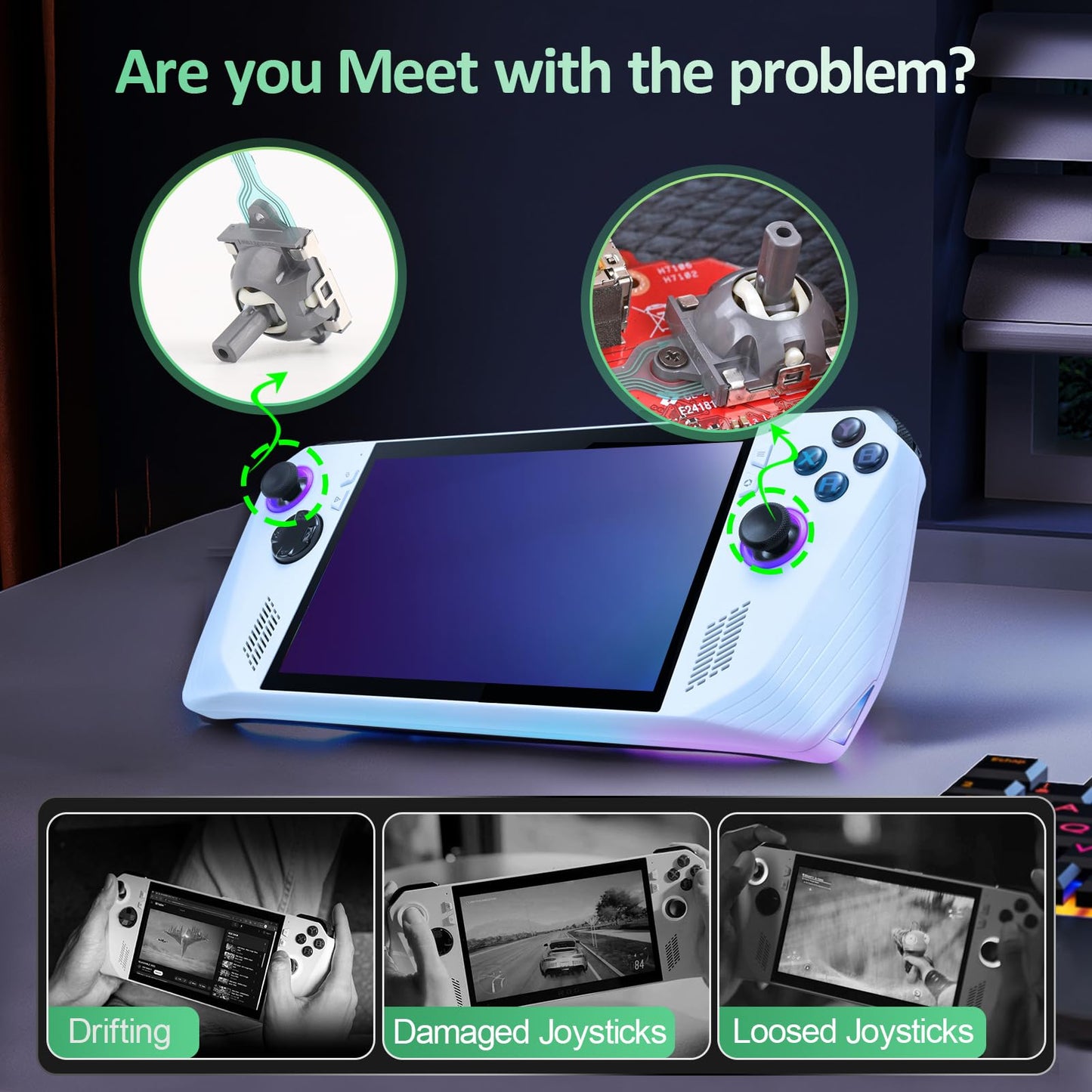 YWLRONG Joysticks for Asus ROG Ally & GPD Win3 - Gray Replacement Thumb Sticks with Repair Tools