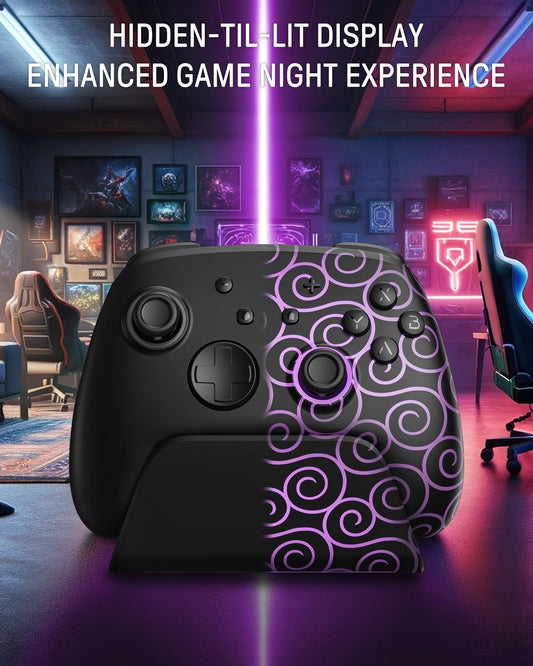 FUNLAB Wireless Switch Pro Controller with Charging Dock, Hall Effect Joysticks, 7 LED Colors, Model FF01, Purple/Black