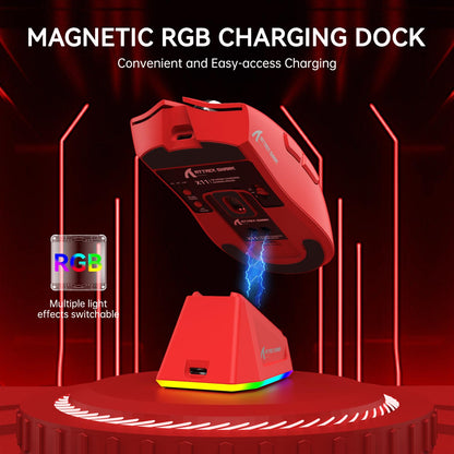 ATTACK SHARK X11 Wireless Gaming Mouse, RGB Charging Dock, 22K DPI, 2.4G/USB-C/BT, 5 Buttons, Red