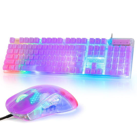 CHONCHOW RGB Gaming Keyboard and Mouse Combo  USB Wired Custom Clear Keyboard  Rainbow LED Backlight Transparent Mouse Set for Windows PC  PS4  Xbox  Laptop