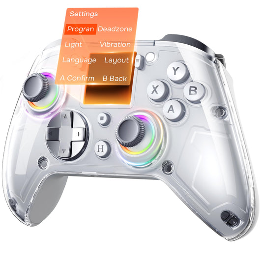 GUSGU G7 Wireless Gaming Controller with Interactive Screen  1000Hz Polling Rate  Hall Joysticks & control buttons  4 Programmable Buttons  Compatible with PC  Switch  PS4  iOS  Android  Gray