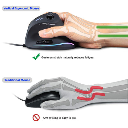 TRELC Gaming Mouse - Ergonomic Wired Mouse, 10000 DPI, 11 Programmable Buttons, Vertical Design for PC/Laptop/E-Sports, Black