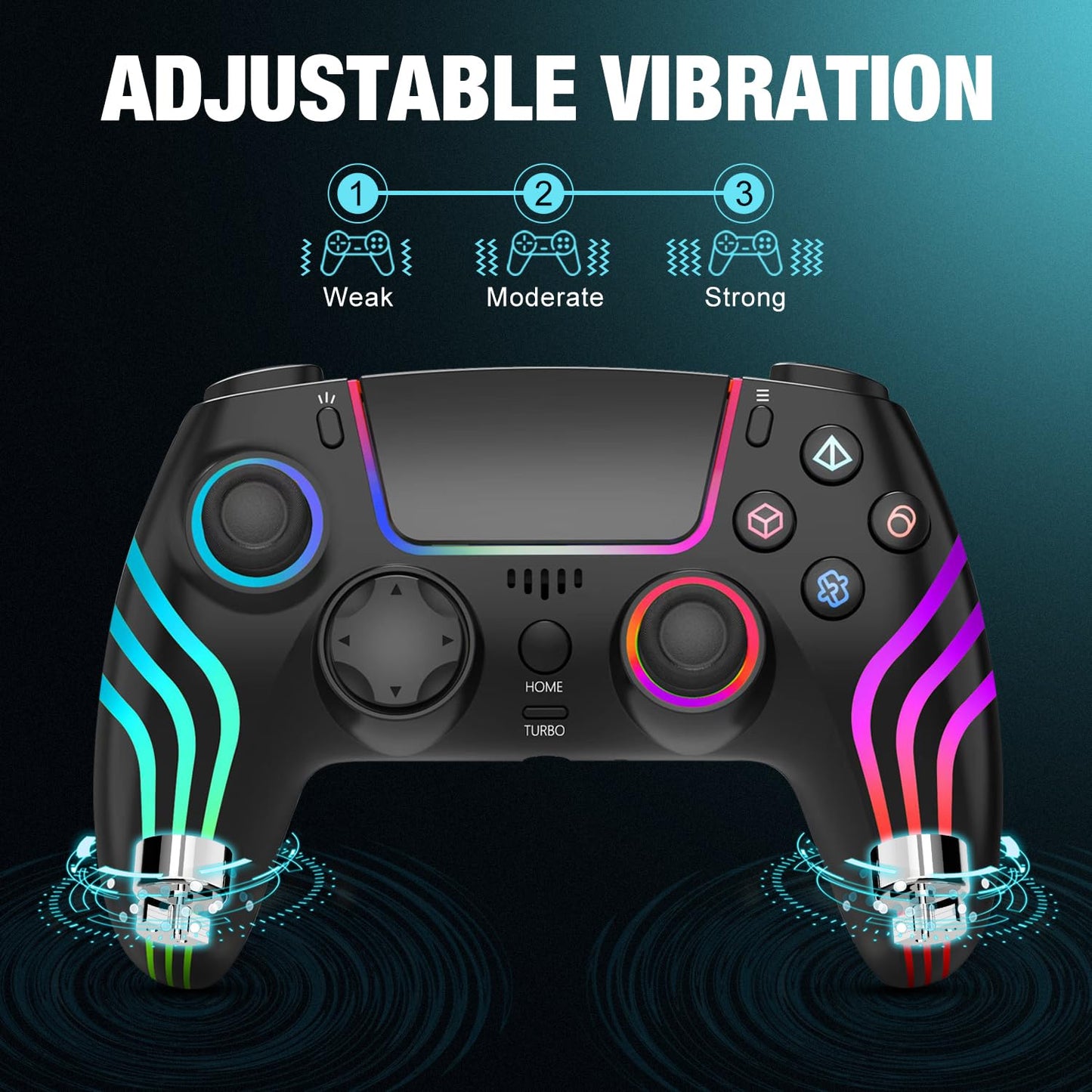 MINSWC Wireless PS5 Controller with RGB Lighting - Compatible with PS5, Windows PC, Android/iOS - Black
