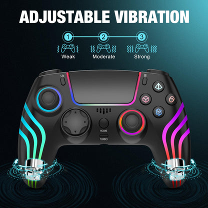 MINSWC Wireless PS5 Controller with RGB Lighting - Compatible with PS5, Windows PC, Android/iOS - Black