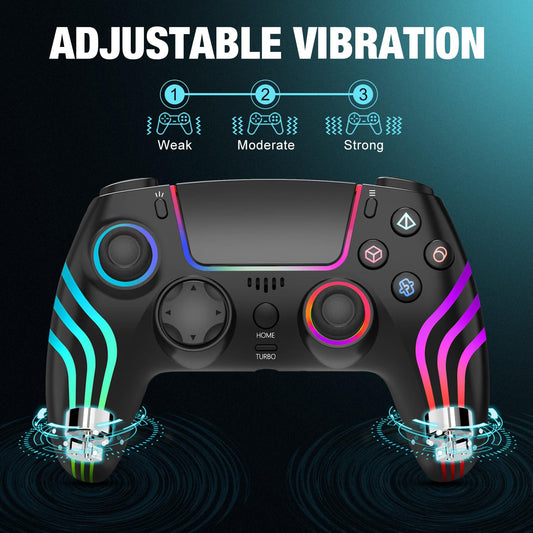 MINSWC Wireless PS5 Controller with RGB Lighting - Compatible with PS5, Windows PC, Android/iOS - Black