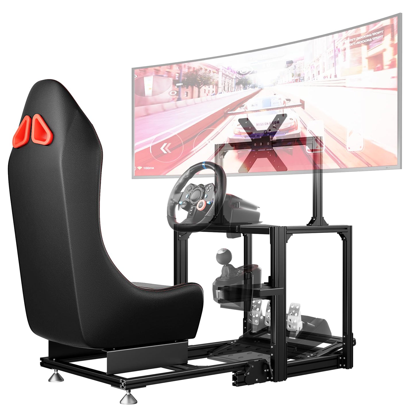 DIWANGUS Racing Simulator Cockpit with TV Mount - Foldable Wheel Stand with TV Stand and Seat  Sim Racing Stand Compatible with Logitech/Thrustmaster/MOZA/FANATEC(Electronic not included
