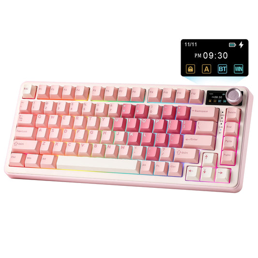 YUNZII B75 PRO MAX QMK/VIA Wireless Mechanical Keyboard 75% Layout with Screen and Knob Custom Hot Swap Gasket Creamy Pre-lubed Switches Bluetooth/Type-C/2.4G for Win/Mac (Pink Heart Milk V2 Switch)