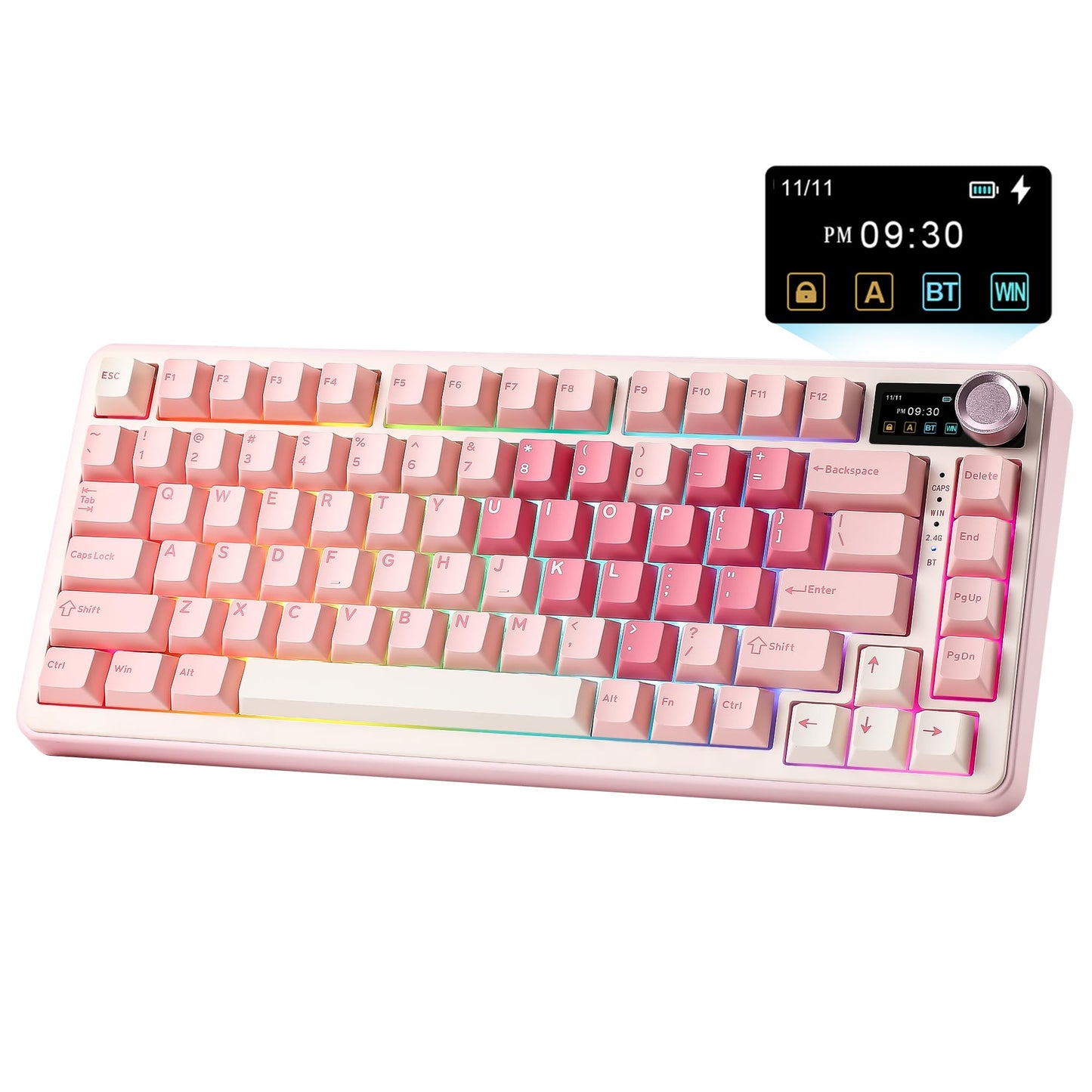YUNZII B75 PRO MAX QMK/VIA Wireless Mechanical Keyboard 75% Layout with Screen and Knob Custom Hot Swap Gasket Creamy Pre-lubed Switches Bluetooth/Type-C/2.4G for Win/Mac (Pink Heart Candy Switch)