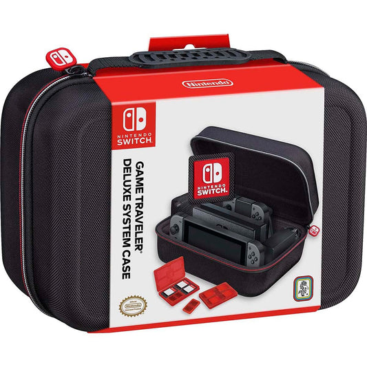 Officially Licensed Nintendo Switch System Carrying Case - Protective Deluxe Tpartyl System Case - Joy-Con Contoller  Game refill units and SD Card Cutouts - Black Ballistic Nylon Exterior