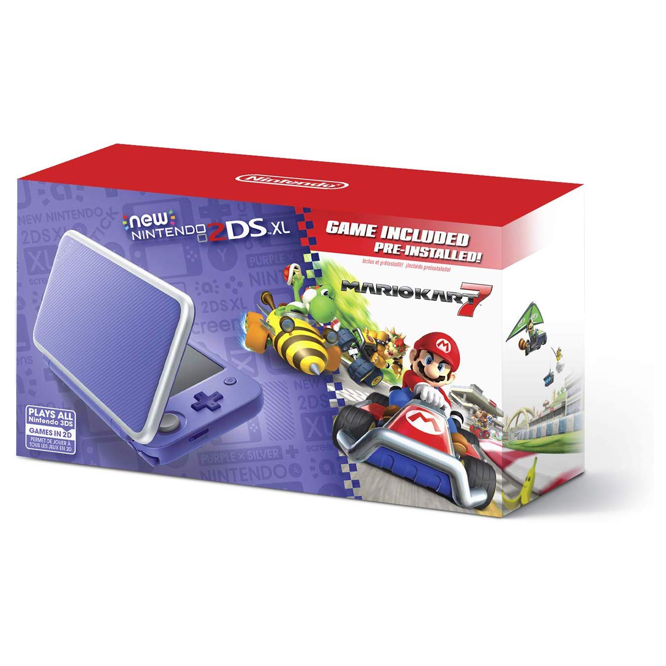 New Nintendo 2DS XL - Purple + Silver With Mario Kart 7 Pre-installed - Nintendo 2DS