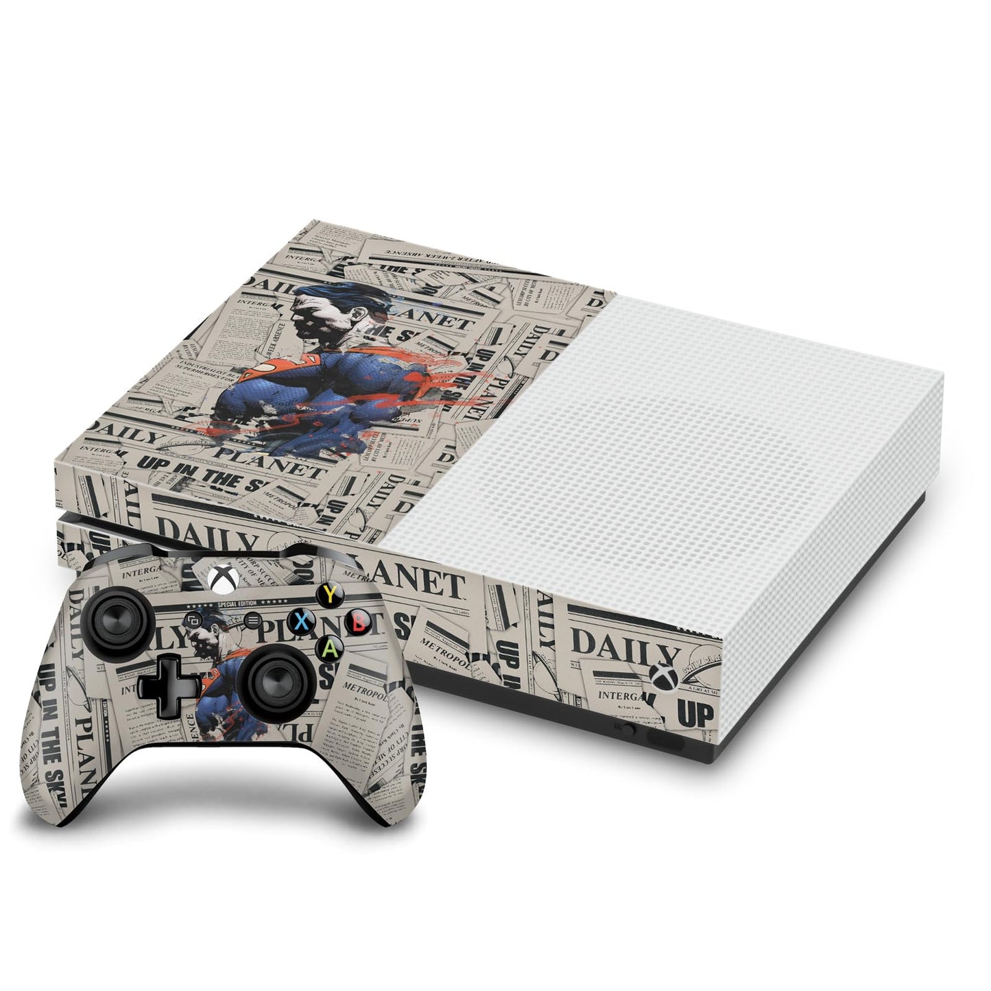 Head Case Designs Officially Licensed Superman DC Comics Newspaper Logos And Comic Book Vinyl Sticker Gaming Skin Decal Cover Compatible With Xbox One S Console and Controller Bundle