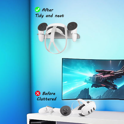ZHGM VR Wall Mount for Meta Oculus Quest 3/2/Pro/Rift-S - Silver Aluminum Holder, Space-Saving Design, Model YQS3-1