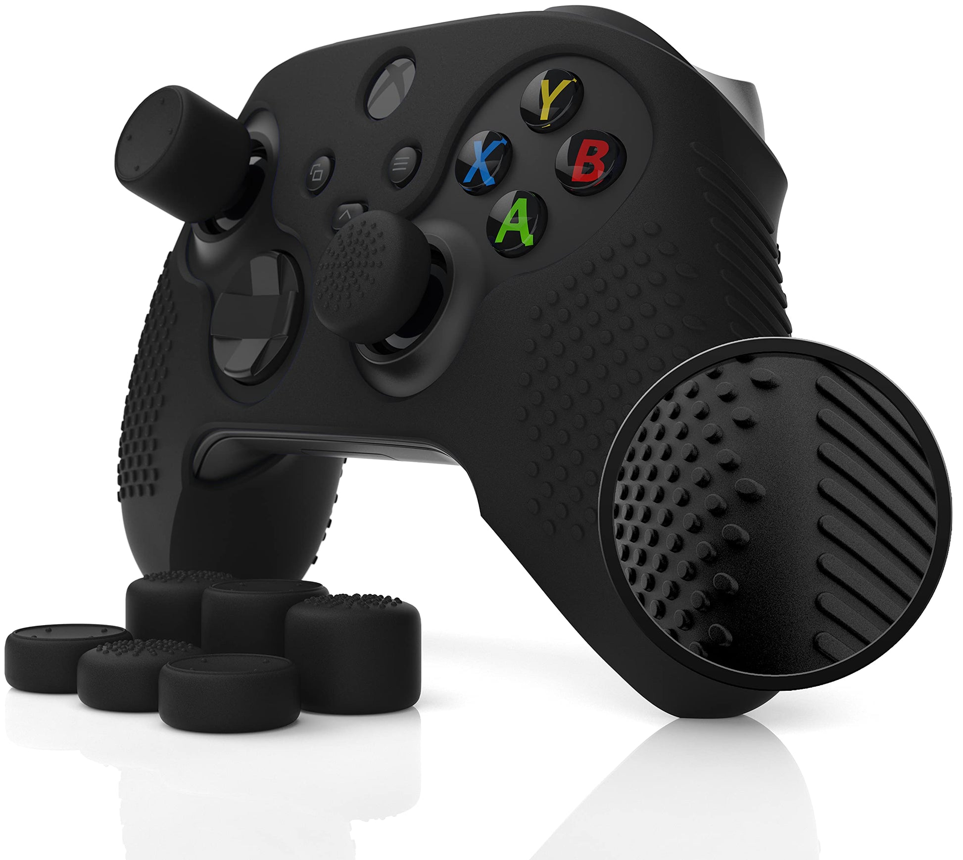 Foamy Lizard SeriesPro Controller Skin for Xbox Series X & S Protector Ergonomic Soft Studded Anti-Slip Silicone Rubber Gel Grip Case  1 Cover + 8 Raised Thumb Grip Caps (NOT for Elite 1/2) (Black)
