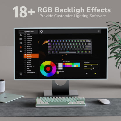 RK ROYAL KLUDGE RK61 Plus 60% Wireless Mechanical Keyboard, Tactile Pale Green Switches, RGB, USB Hub, Bluetooth/2.4Ghz for PC/Mac/