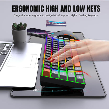 Snpurdiri 60% Wireless Gaming Keyboard & Mouse Combo, RGB Backlit, Rechargeable 2000mAh Battery, Gray-Black-Orange