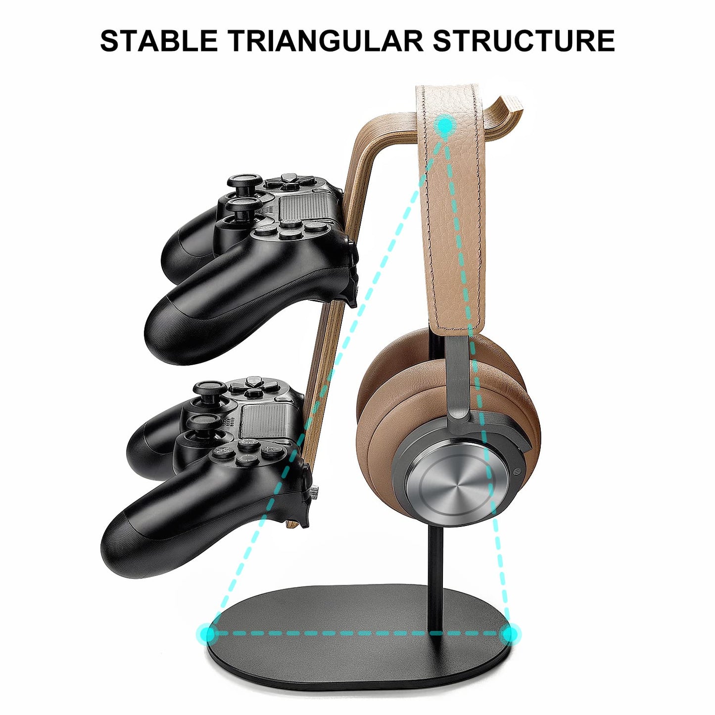 QinCoon Gaming Controller & Headset Stand, Aluminum & Wood, Black, Universal for PS5, PS4, Xbox One, Nintendo Switch