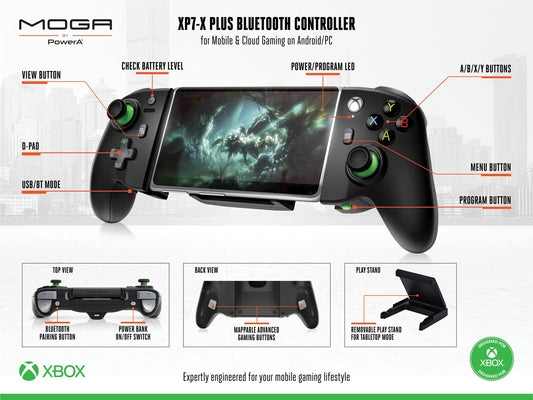 PowerA MOGA XP7-X Plus Bluetooth Controller for Mobile & Cloud Gaming - Telescoping Gamepad for Android/PC