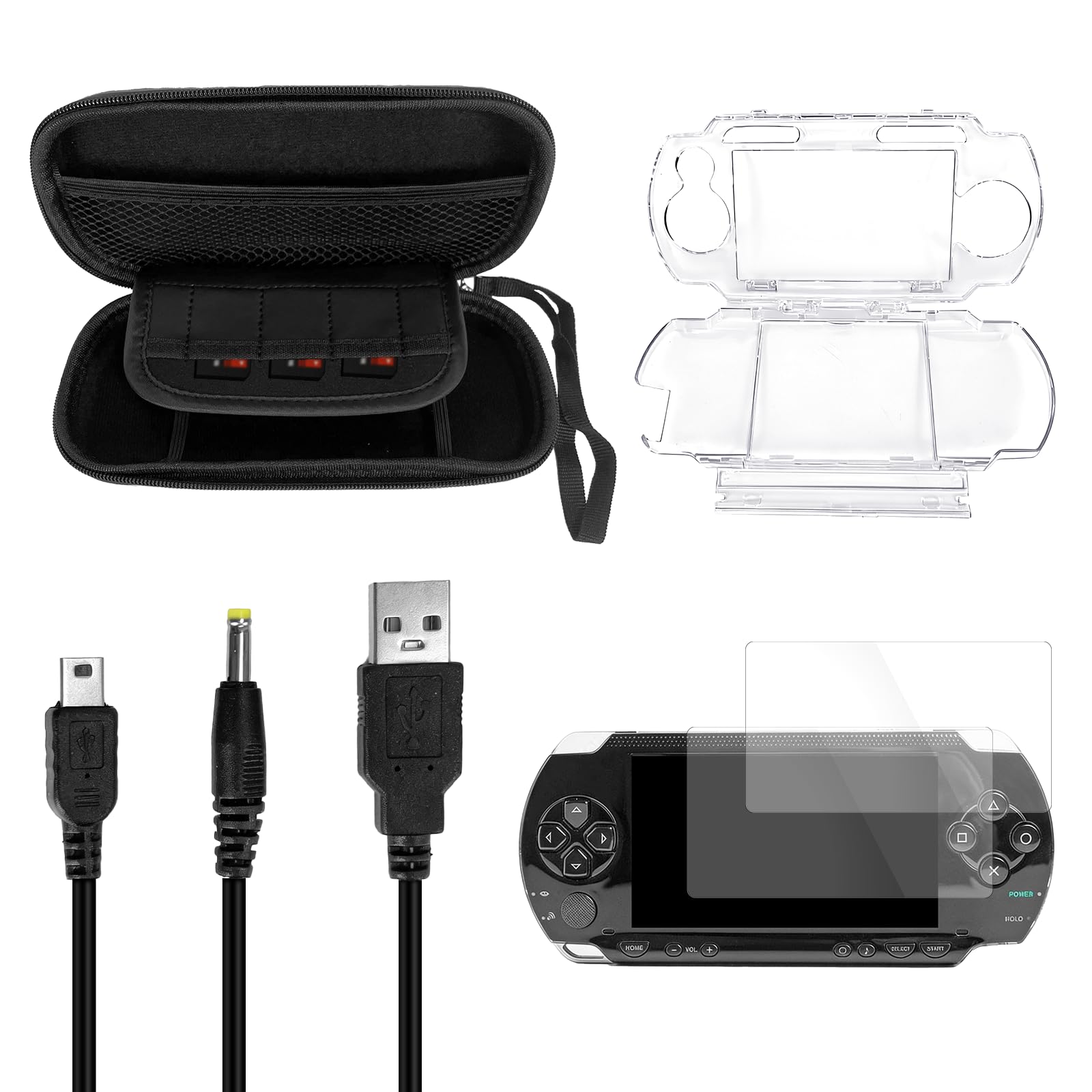 JDGPOKOO 5 in 1 Accessories Kit for PSP 1000  Carrying Case for PSP 1000  Protective Case Shell  2 Set Screen Protectors and Charging&Date Cable  Compatible with PlayStation Portable 1000 ONLY