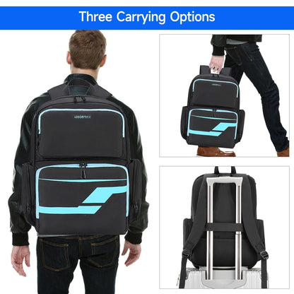 Deegotech PS5 Carrying Case - Travel Backpack with Multiple Pockets, 12.5x6.5x17.5 inches, Black & Blue, Model 614100BBE00