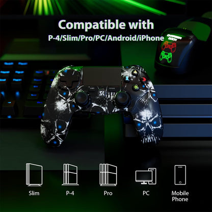 CHENGDAO PS4 Wireless Controller 2 Pack - Double Vibration, 6-Axis Motion Sensor, Touch Pad, Skull Galaxy, Model PS415