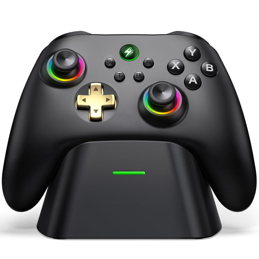 Wireless PC Gaming Controller - Hall Effect Joystick - No Drift  2.4G & Wired 1000Hz Polling Rate  Remappable Buttons  Turbo & Vibration  Bluetooth Gamepad for PC/Switch/iOS/Android with Charging Dock