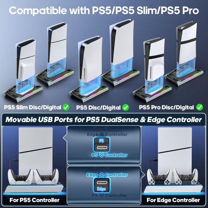 Kytok PS5 Cooling Station with Auto Turbofan & 3-Level Speeds, Black, Model NG-P5328