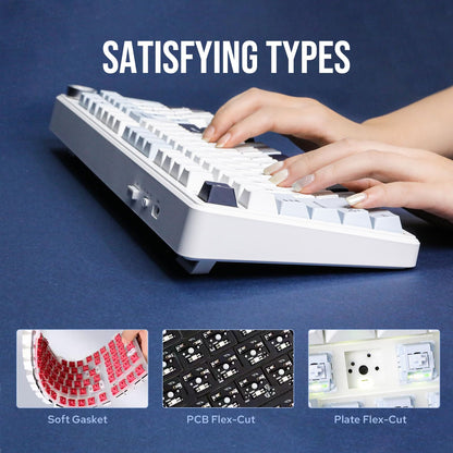 EPOMAKER F99 PRO Wireless Gaming Keyboard, 8000mAh Battery, Hot Swappable, RGB Backlit, Blue&White, 2.4GHz/BT5.0, NK