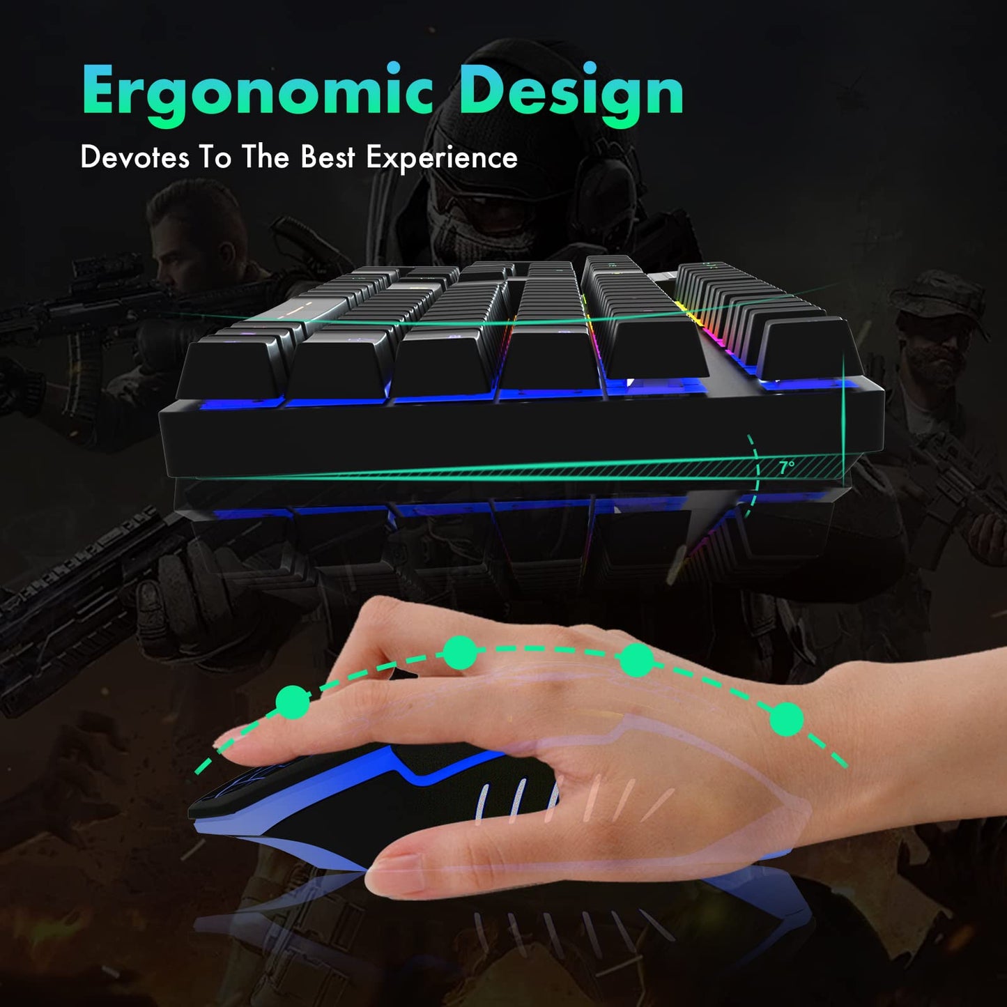 FLAGPOWER RGB Gaming Keyboard & Mouse Combo, Adjustable Backlit, 4800DPI, Black, Model FPCP-KBD-003, 19 Keys Anti-Ghosting