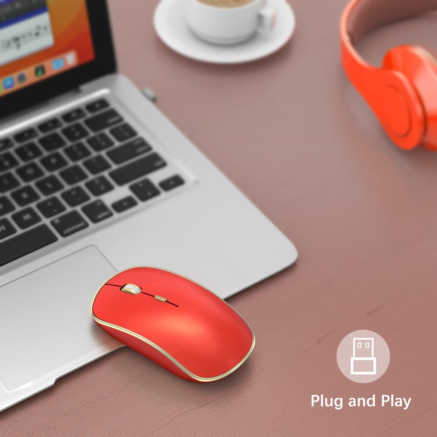 JOYACCESS Wireless Gaming Mouse, 2.4G Silent, Slim Portable USB, Model M1B, Orange Red