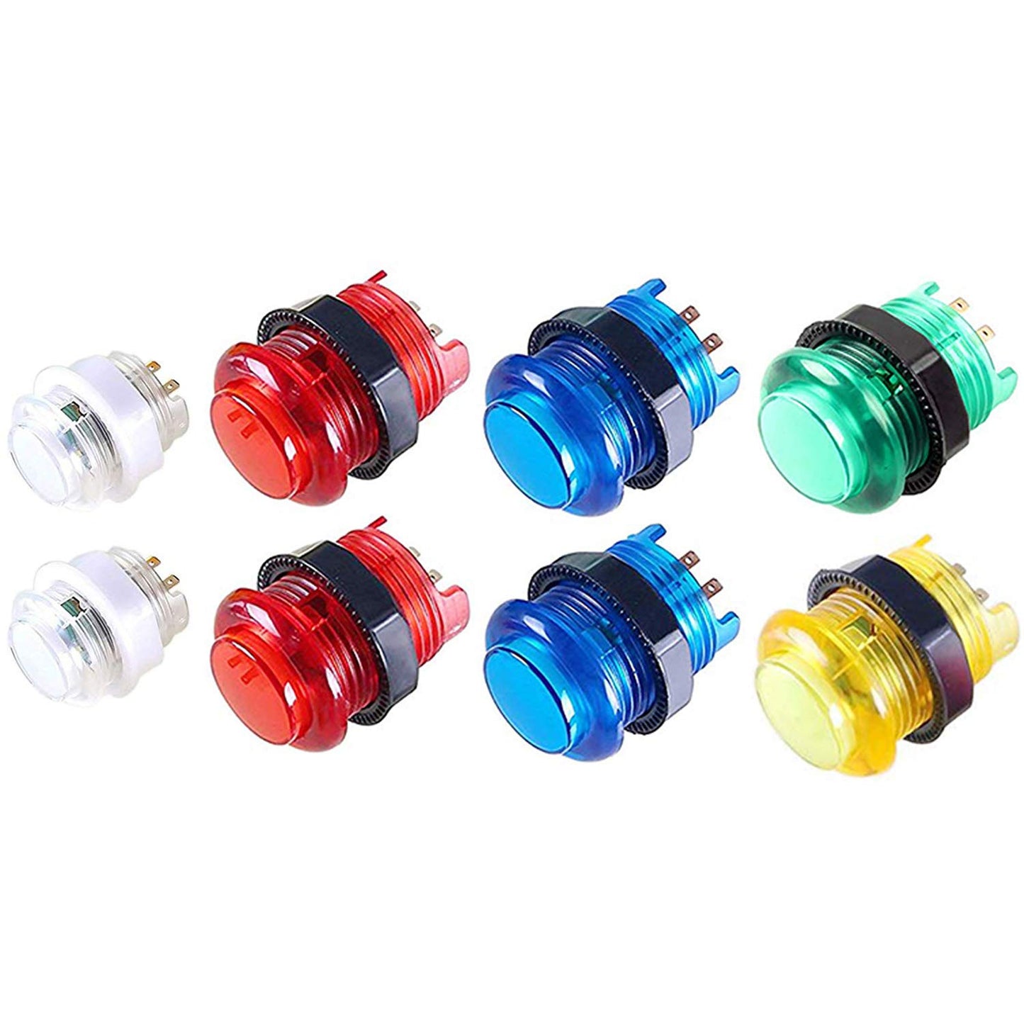 Arcity 8 Pcs Arcade LED Push Buttons - Multi-Colored, 6x30mm & 2x24mm with Built-in Microswitch for DIY Arcade Machine
